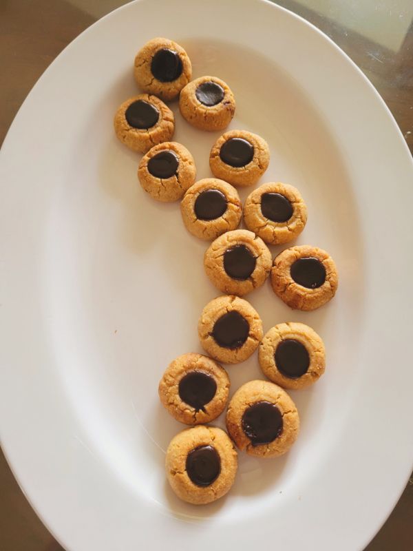 Almond & Whole Wheat Thumbprint Cookies with Chocolate Topping